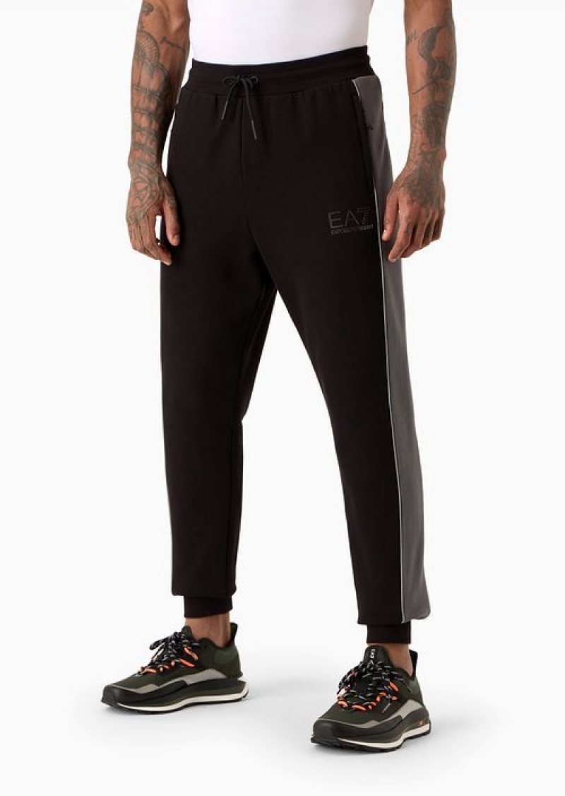 Deep Black Emporio Armani Athletic Colour Block Cotton-blend Joggers | EA7-SN59841