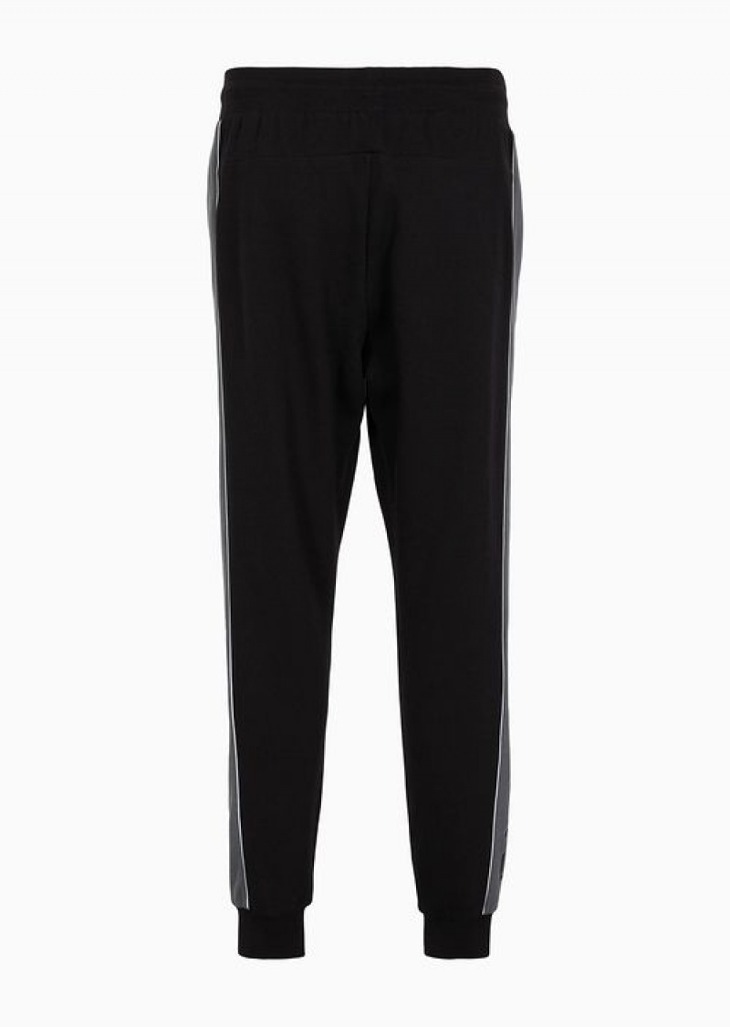 Deep Black Emporio Armani Athletic Colour Block Cotton-blend Joggers | EA7-SN59841