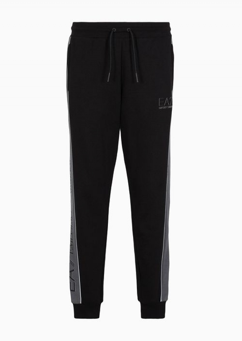 Deep Black Emporio Armani Athletic Colour Block Cotton-blend Joggers | EA7-SN59841