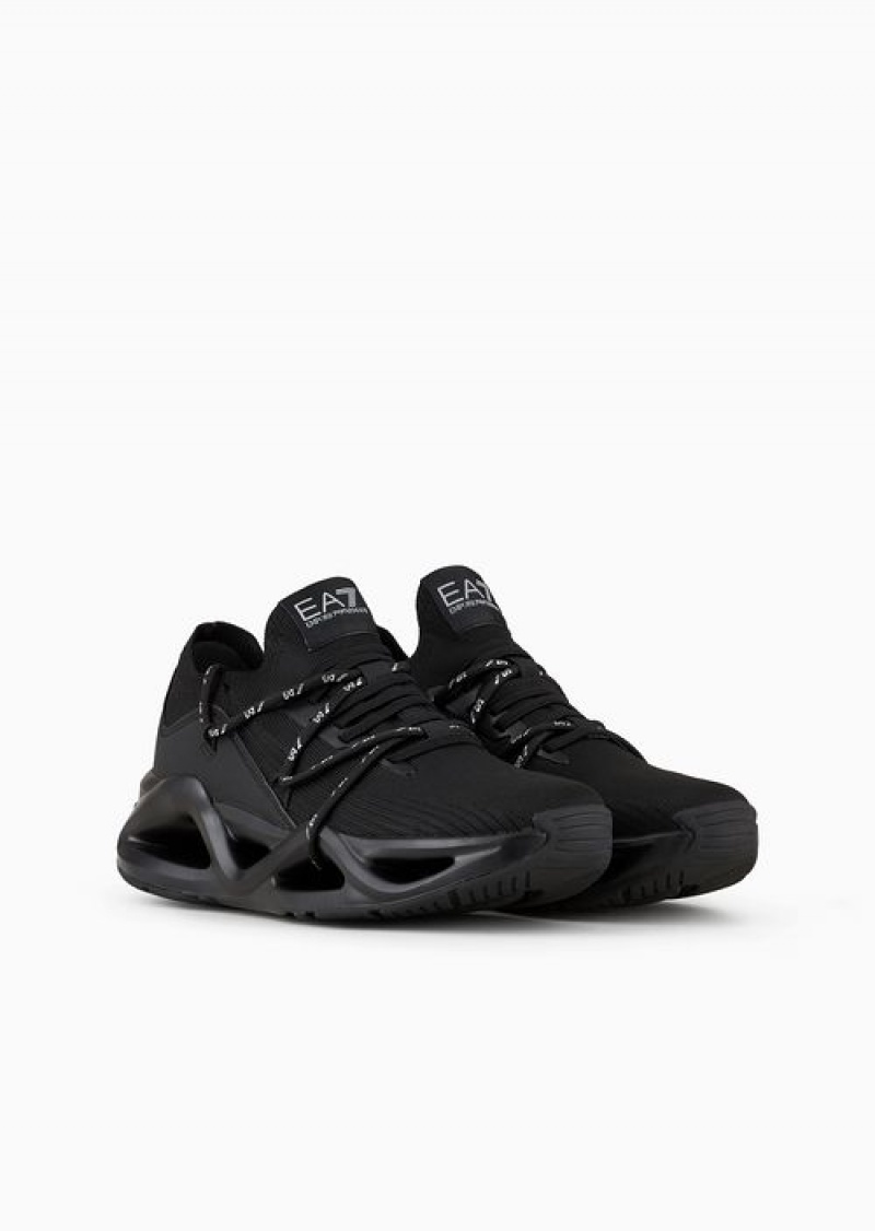 Deep Black Emporio Armani Infinity Knit Sneakers | EA7-SN59787