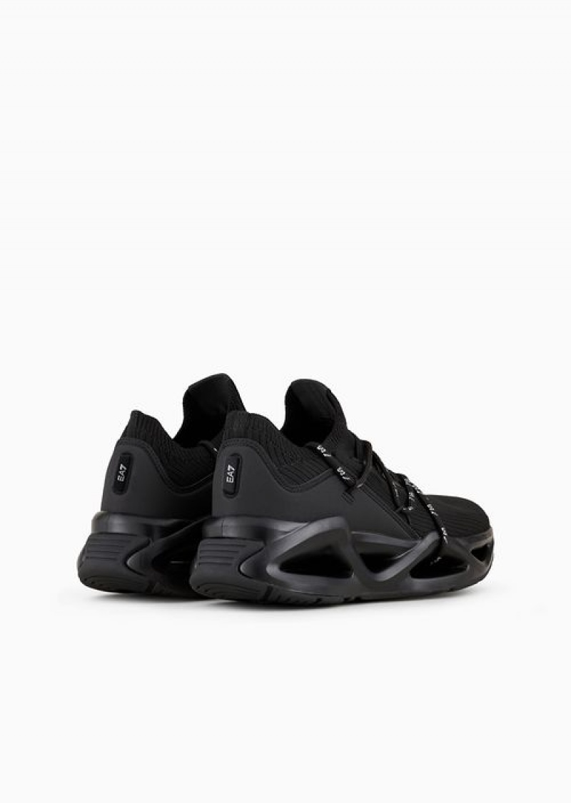 Deep Black Emporio Armani Infinity Knit Sneakers | EA7-SN59787