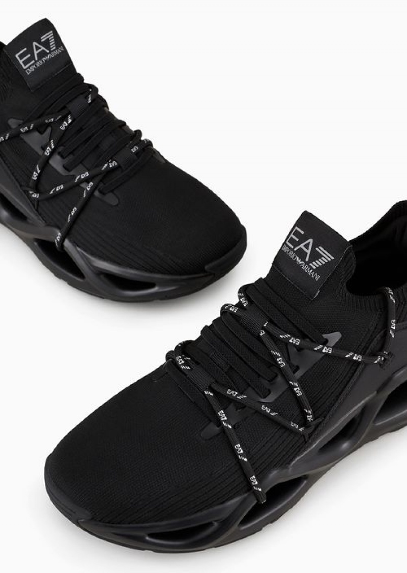 Deep Black Emporio Armani Infinity Knit Sneakers | EA7-SN59787