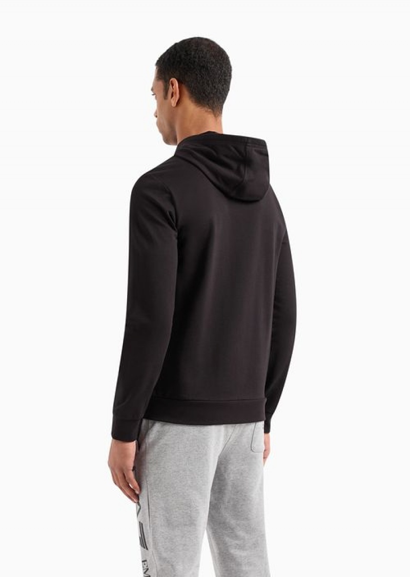 Deep Black Emporio Armani Logo Series Hooded Cotton Sweatshirt | EA7-SN60000