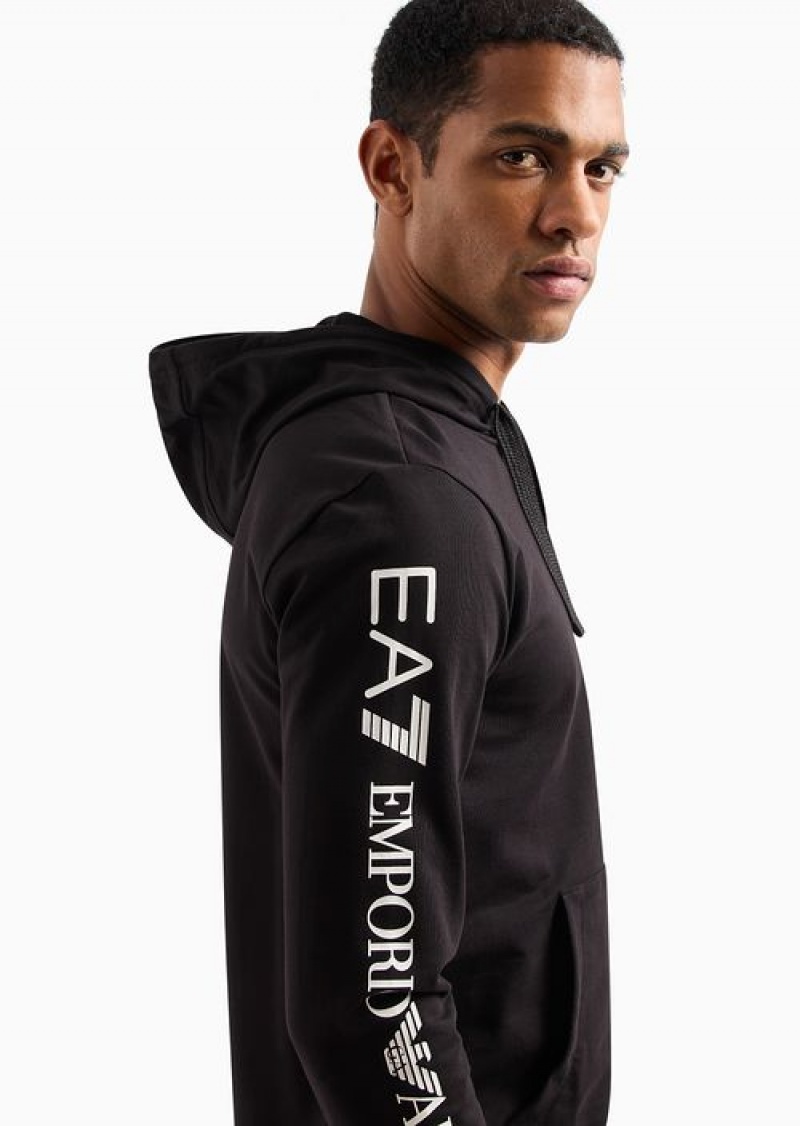 Deep Black Emporio Armani Logo Series Hooded Cotton Sweatshirt | EA7-SN60000