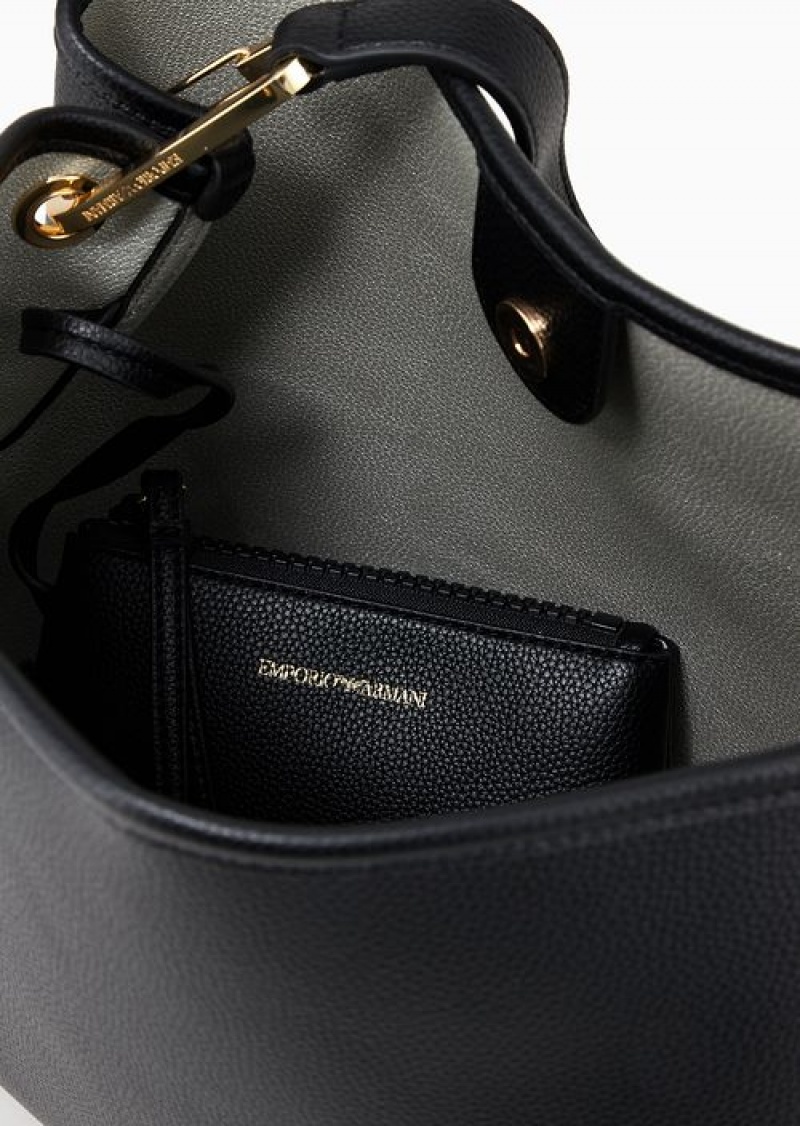 Deep Black Emporio Armani Myea Shoulder Bag With Deer Print | EA-SN57306