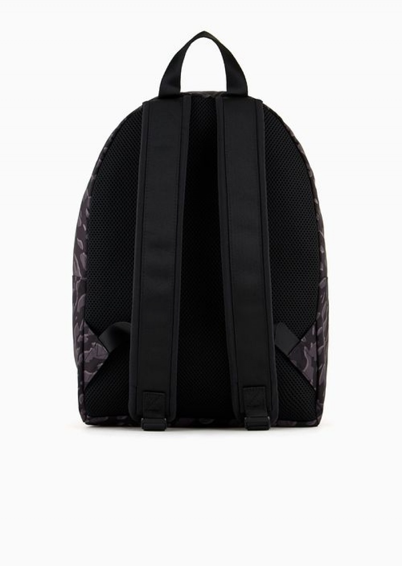 Deep Black Emporio Armani Recycled-fabric Graphic Series Backpack Asv | EA7-SN59718