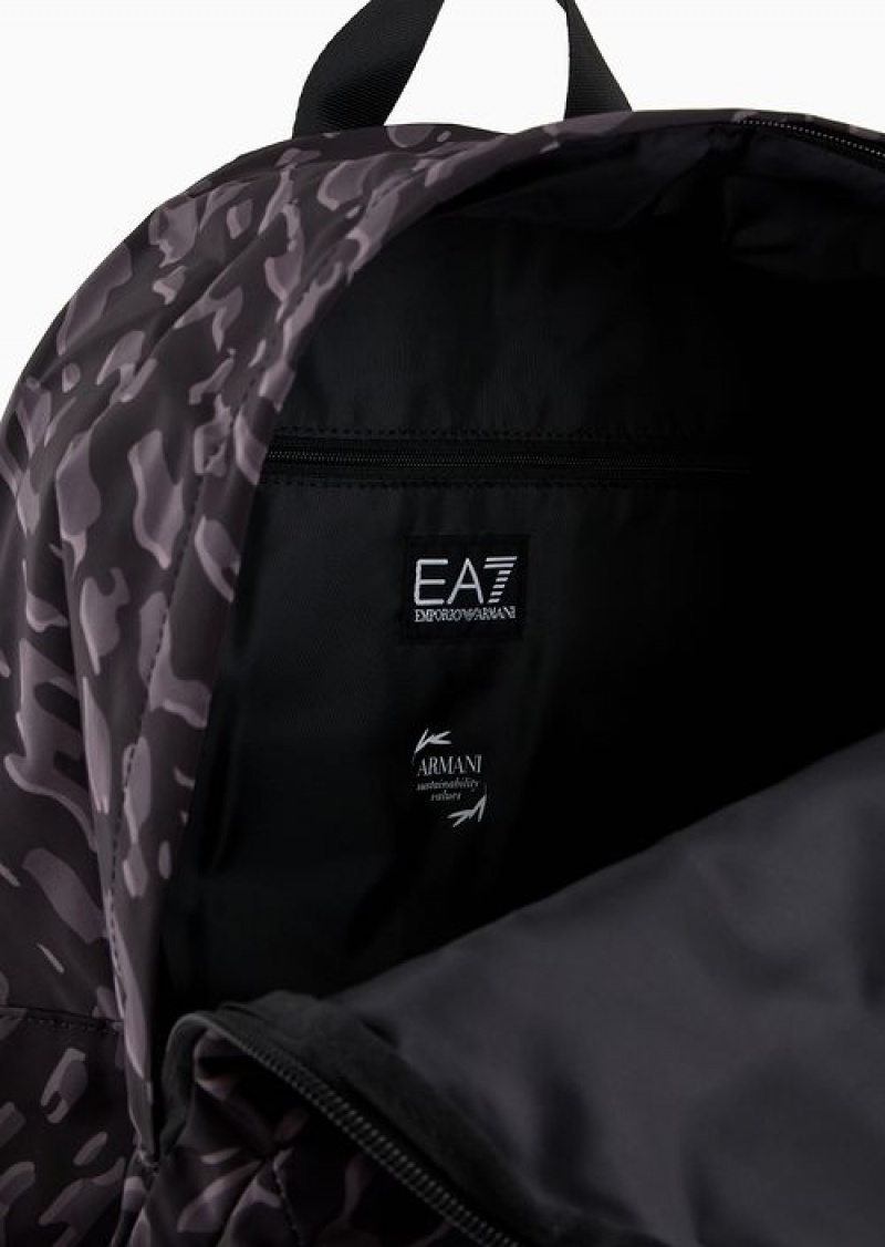 Deep Black Emporio Armani Recycled-fabric Graphic Series Backpack Asv | EA7-SN59718