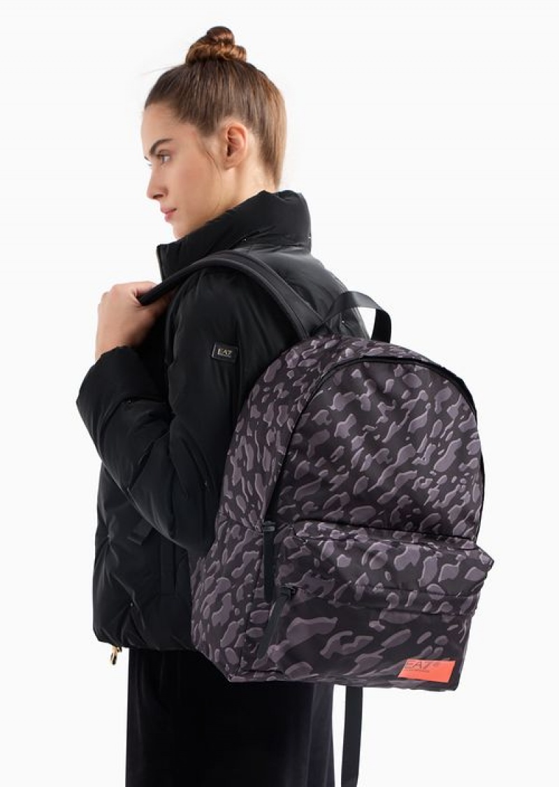 Deep Black Emporio Armani Recycled-fabric Graphic Series Backpack Asv | EA7-SN59718