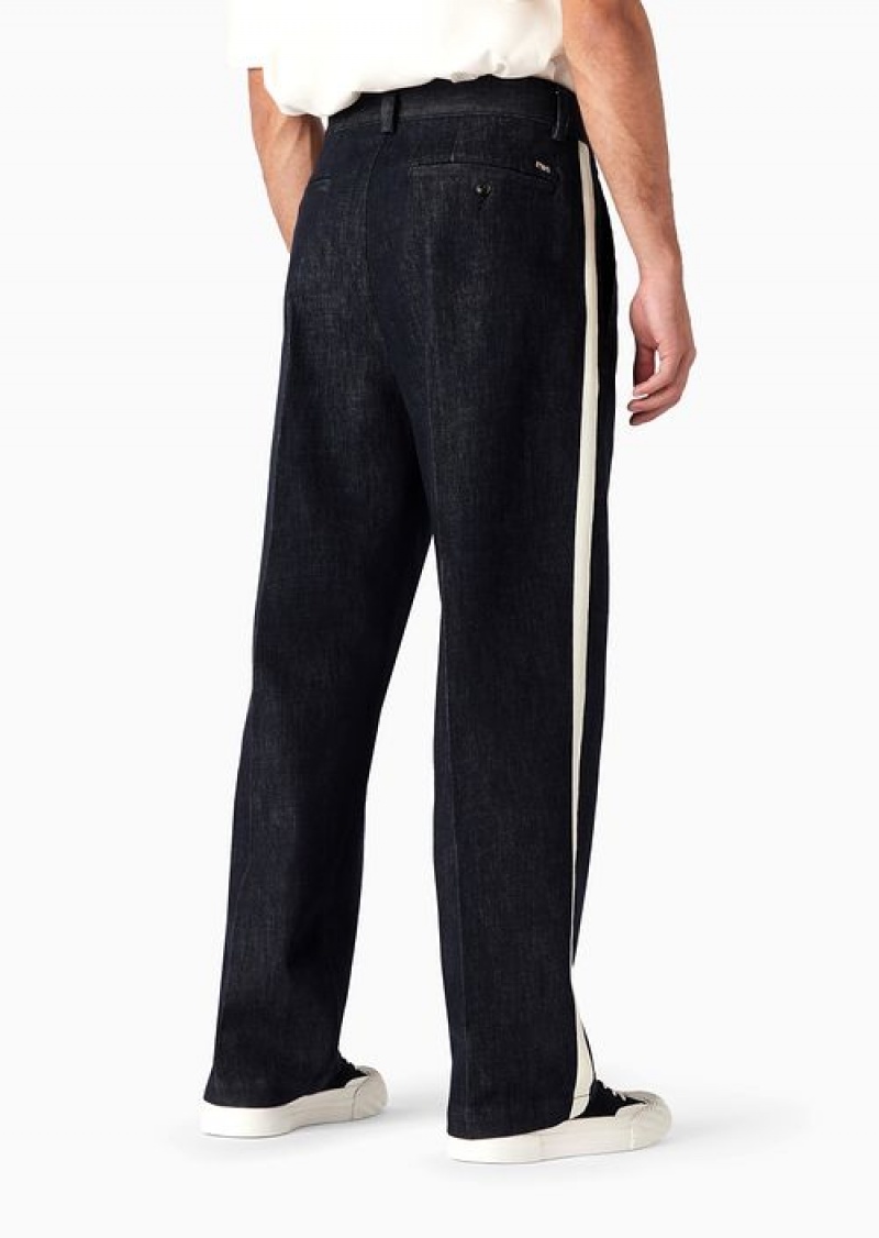 Denim Emporio Armani Chino Jeans With Contrasting Stripe In Rinse-washed Comfort Denim | EA-SN58321