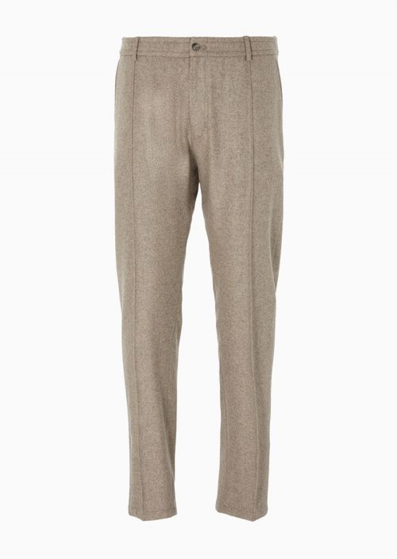 Dove Grey Emporio Armani Asv Recycled Wool-blend Flannel Chinos With Ribs | EA-SN58298