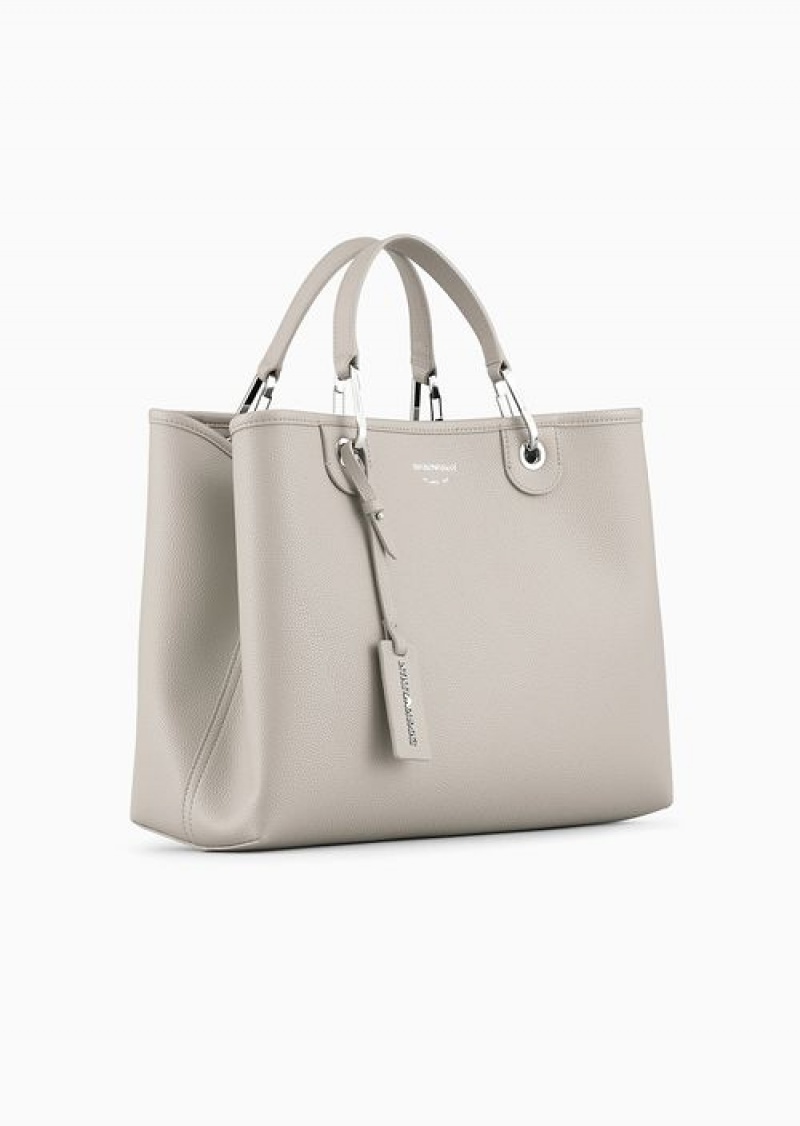 Dove Grey Emporio Armani Medium Myea Shopper Bag With Deer Print | EA-SN57322