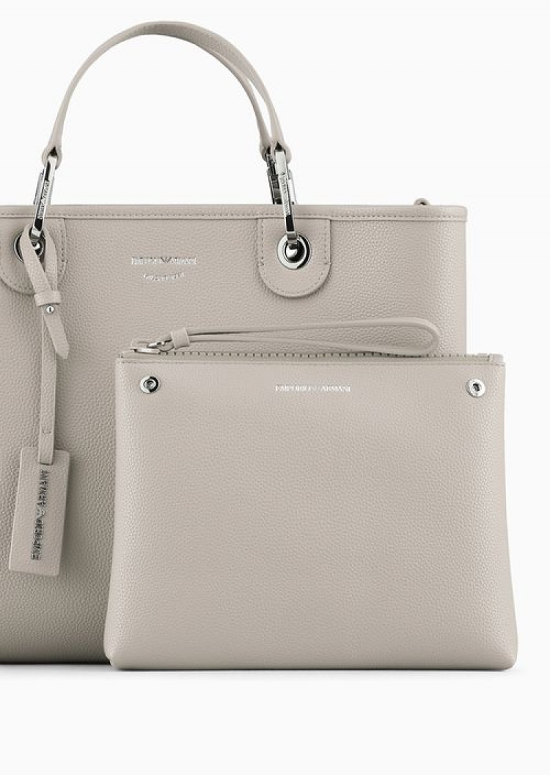 Dove Grey Emporio Armani Medium Myea Shopper Bag With Deer Print | EA-SN57322