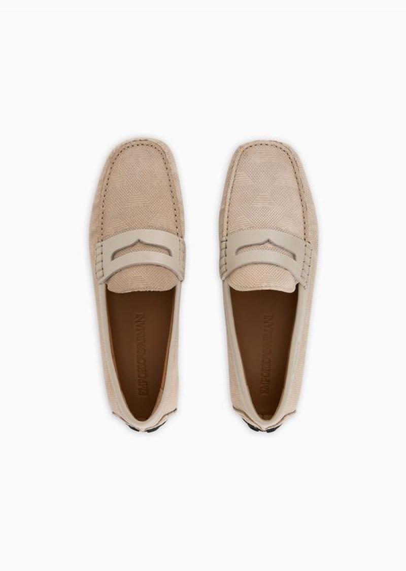 Dove Grey Emporio Armani Micro-perforated Suede Driving Loafers | EA-SN58875