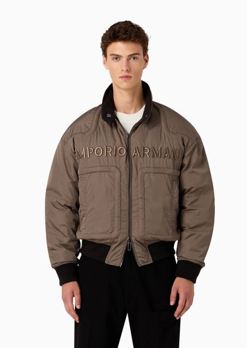 Dove Grey Emporio Armani Reversible Jacket In Lightweight Nylon With Emporio Armani 1981 Embroidery And Piping | EA-SN58208