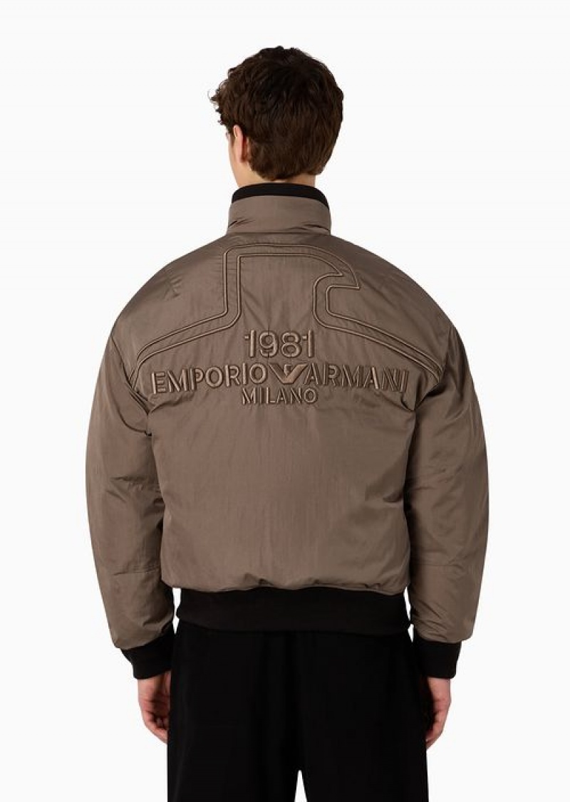 Dove Grey Emporio Armani Reversible Jacket In Lightweight Nylon With Emporio Armani 1981 Embroidery And Piping | EA-SN58208