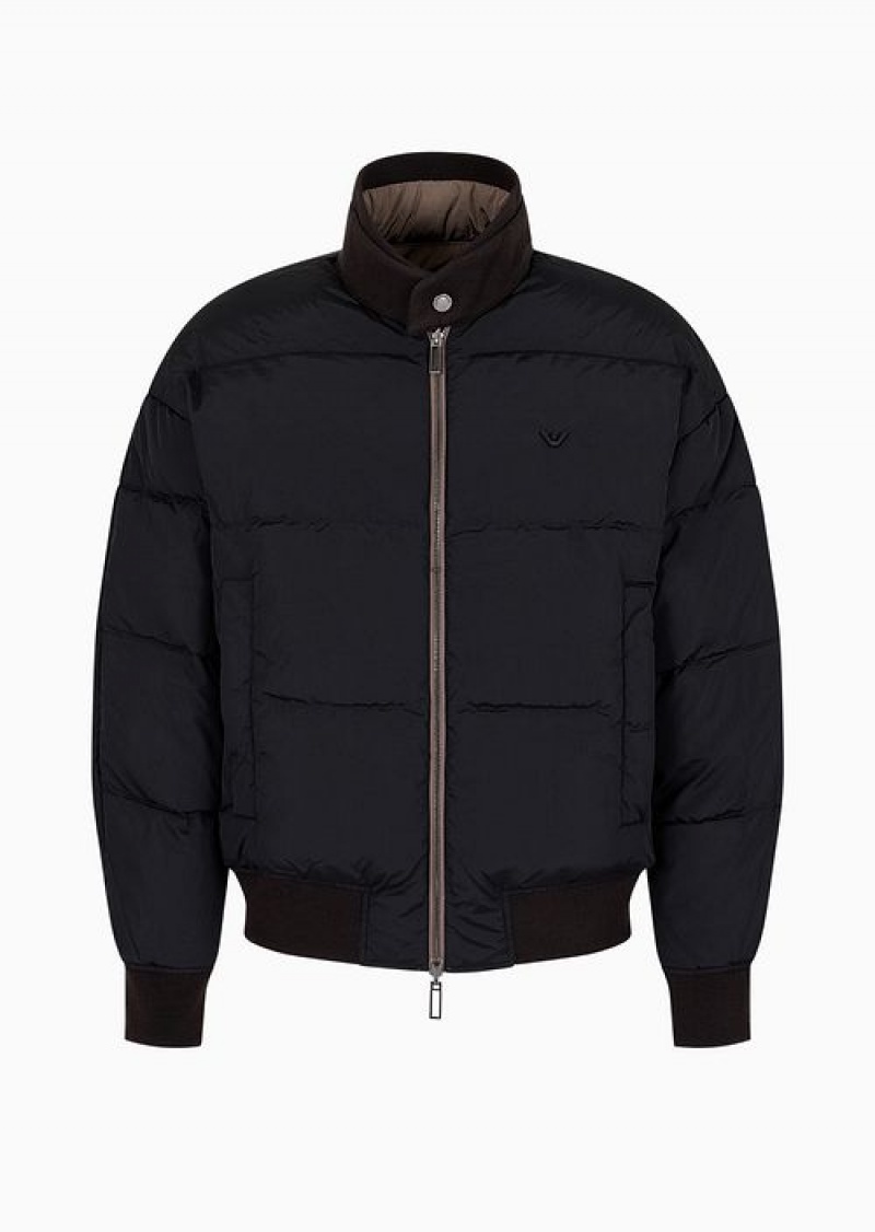 Dove Grey Emporio Armani Reversible Jacket In Lightweight Nylon With Emporio Armani 1981 Embroidery And Piping | EA-SN58208