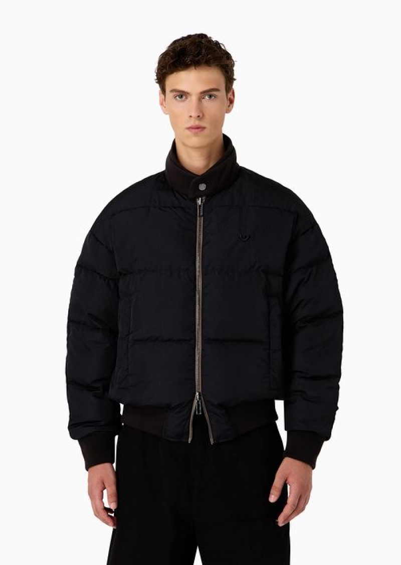 Dove Grey Emporio Armani Reversible Jacket In Lightweight Nylon With Emporio Armani 1981 Embroidery And Piping | EA-SN58208