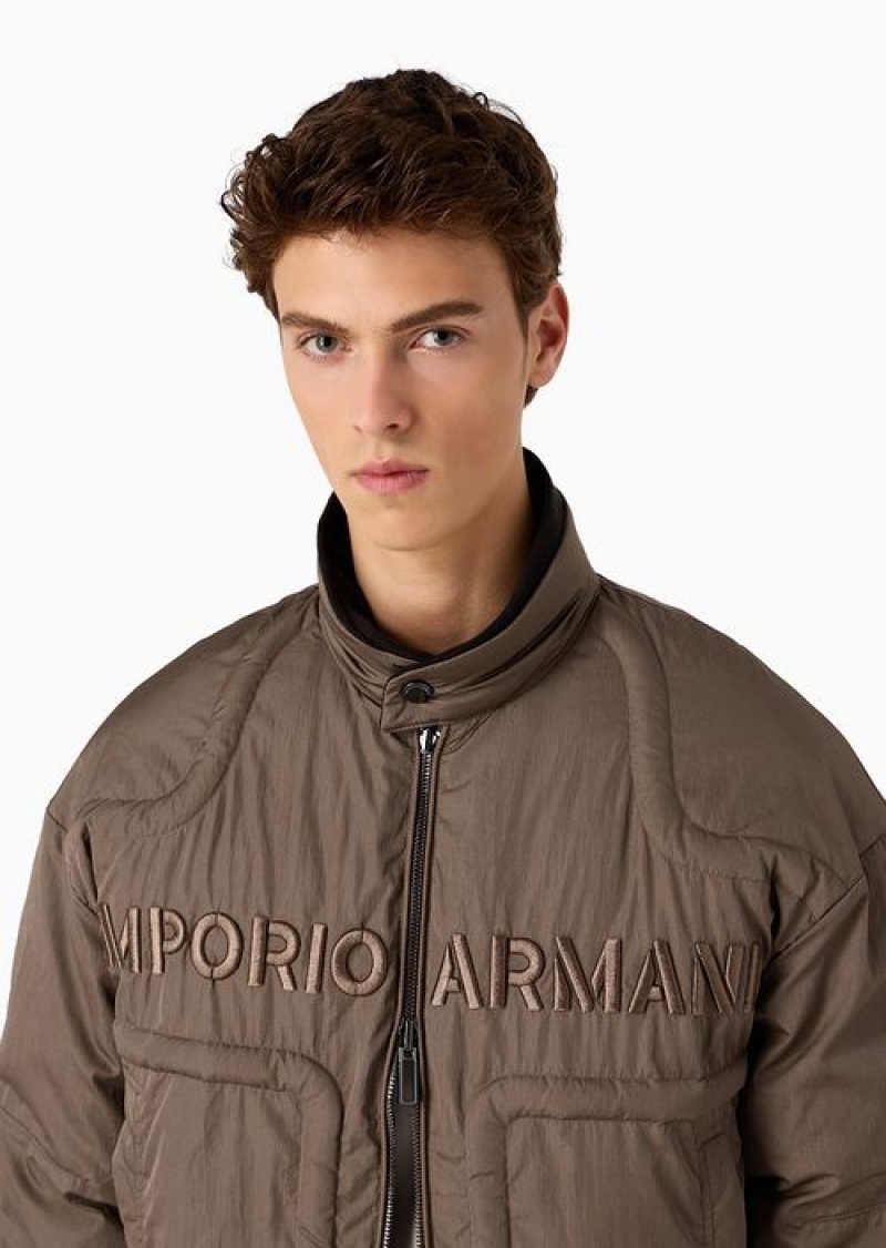 Dove Grey Emporio Armani Reversible Jacket In Lightweight Nylon With Emporio Armani 1981 Embroidery And Piping | EA-SN58208