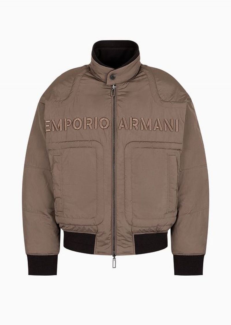 Dove Grey Emporio Armani Reversible Jacket In Lightweight Nylon With Emporio Armani 1981 Embroidery And Piping | EA-SN58208