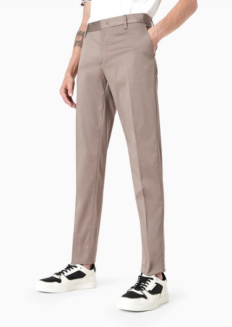 Dove Grey Emporio Armani Stretch-cotton Chinos | EA-SN58389