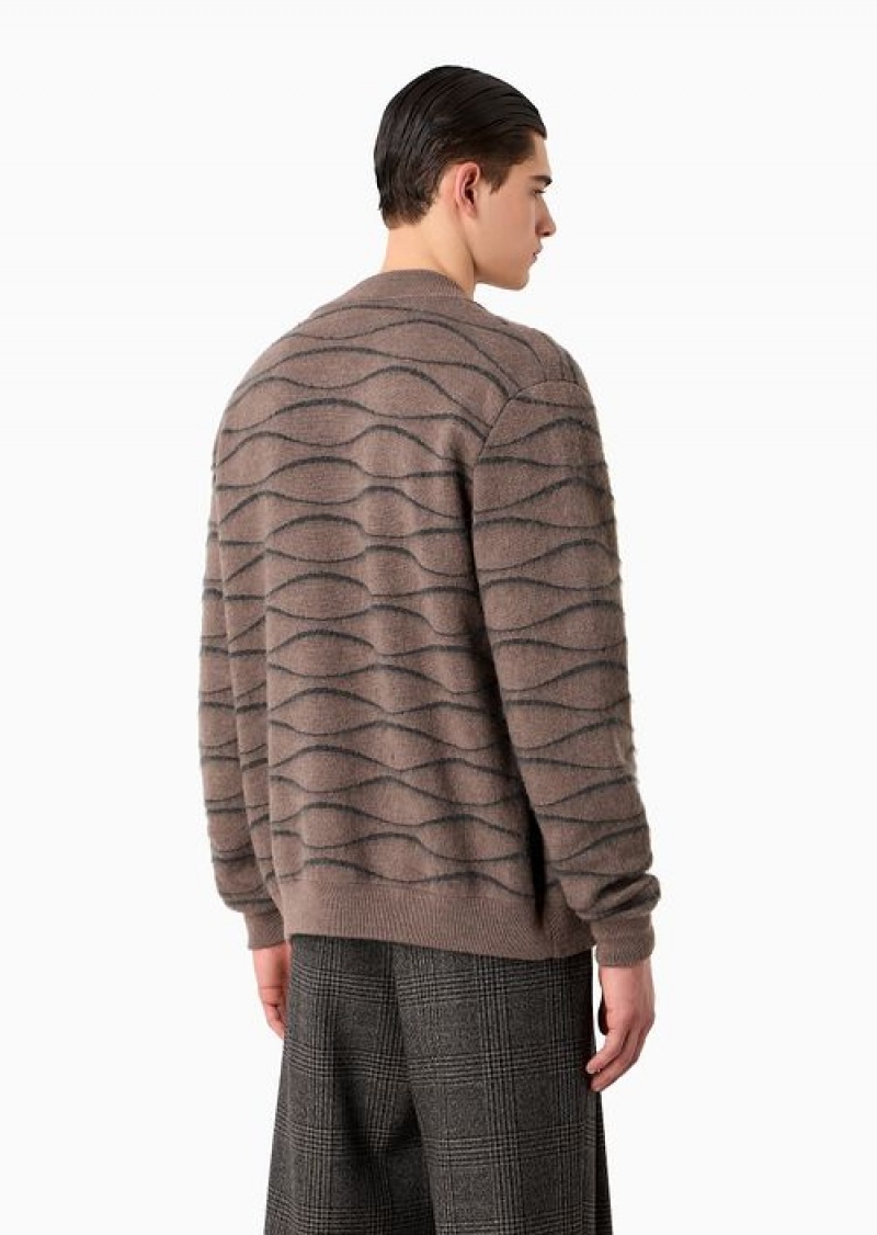 Dove Grey Emporio Armani Two-tone Geometric Jacquard Wool And Alpaca Blend Knit Blouson | EA-SN58186