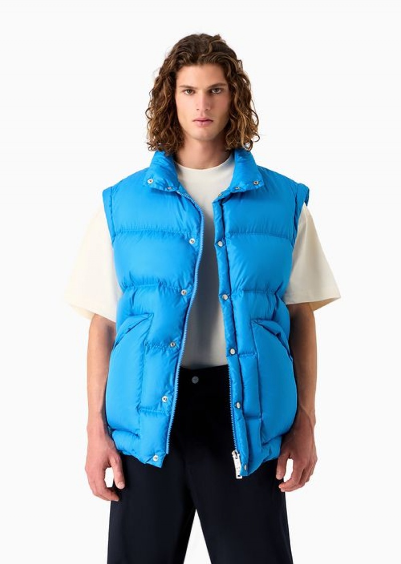 Electric Blue Emporio Armani Asv Capsule Satin Quilted Down Jacket With Hood And Recycled Down | EA-SN58168