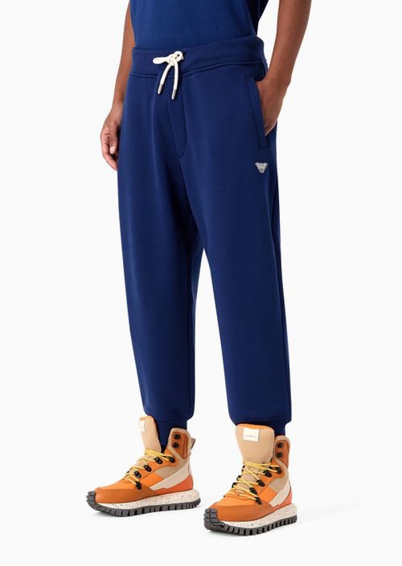 Electric Blue Emporio Armani Asv Capsule Organic-jersey Joggers With Drawstring | EA-SN58348