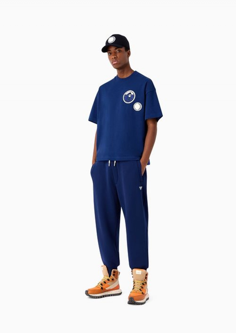 Electric Blue Emporio Armani Asv Capsule Organic-jersey Joggers With Drawstring | EA-SN58348