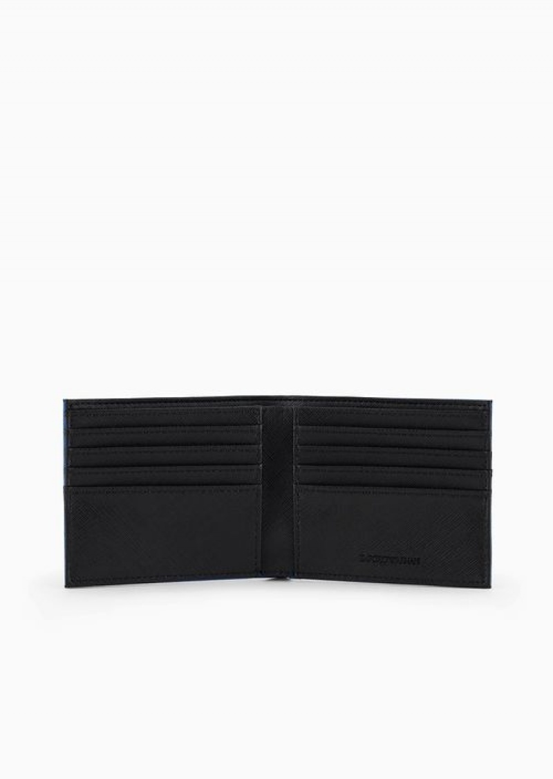 Electric Blue Emporio Armani Asv Regenerated Saffiano Leather Card Holder Wallet With Rubberised Eagle | EA-SN59293