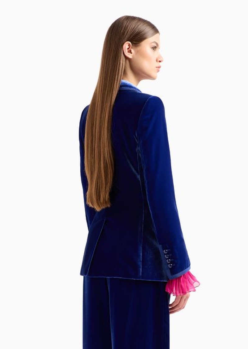 Electric Blue Emporio Armani Blazer With Shawl Collar In Liquid Velvet | EA-SN56460