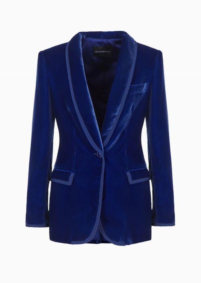 Electric Blue Emporio Armani Blazer With Shawl Collar In Liquid Velvet | EA-SN56460