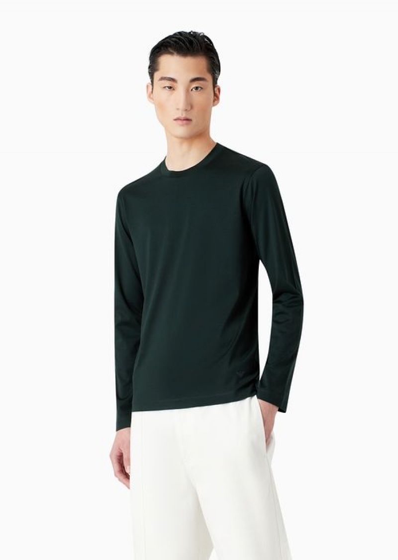 Forest Green Emporio Armani Asv Lyocell-blend Jersey Jumper | EA-SN58619