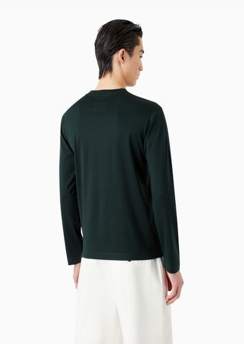 Forest Green Emporio Armani Asv Lyocell-blend Jersey Jumper | EA-SN58619