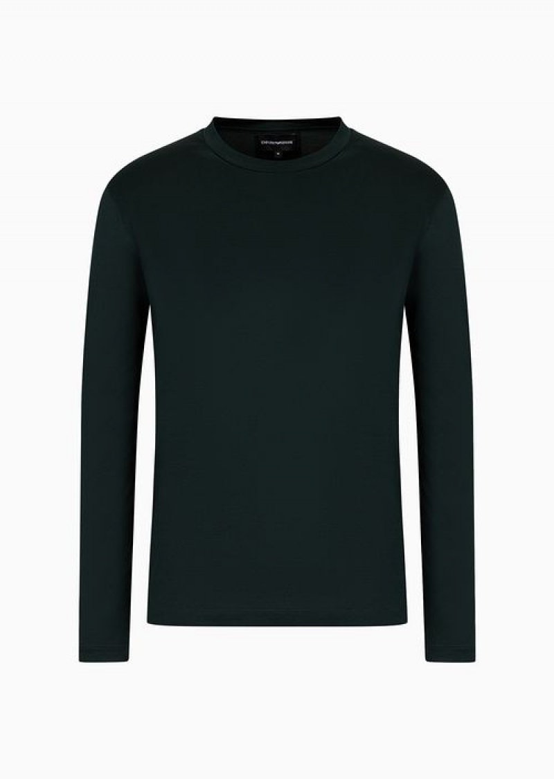 Forest Green Emporio Armani Asv Lyocell-blend Jersey Jumper | EA-SN58619