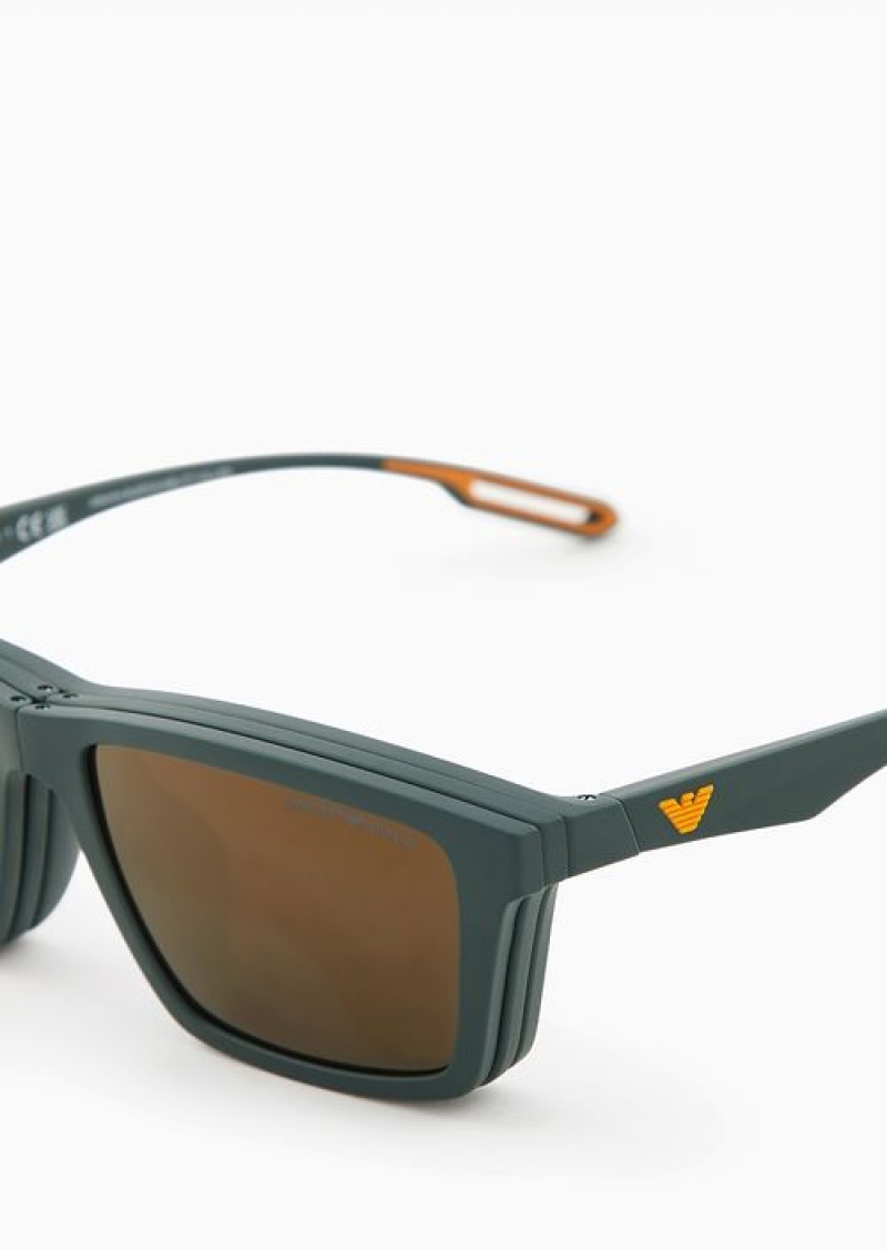 Forest Green Emporio Armani Men’s Rectangular Sunglasses With Interchangeable Lenses | EA-SN59437