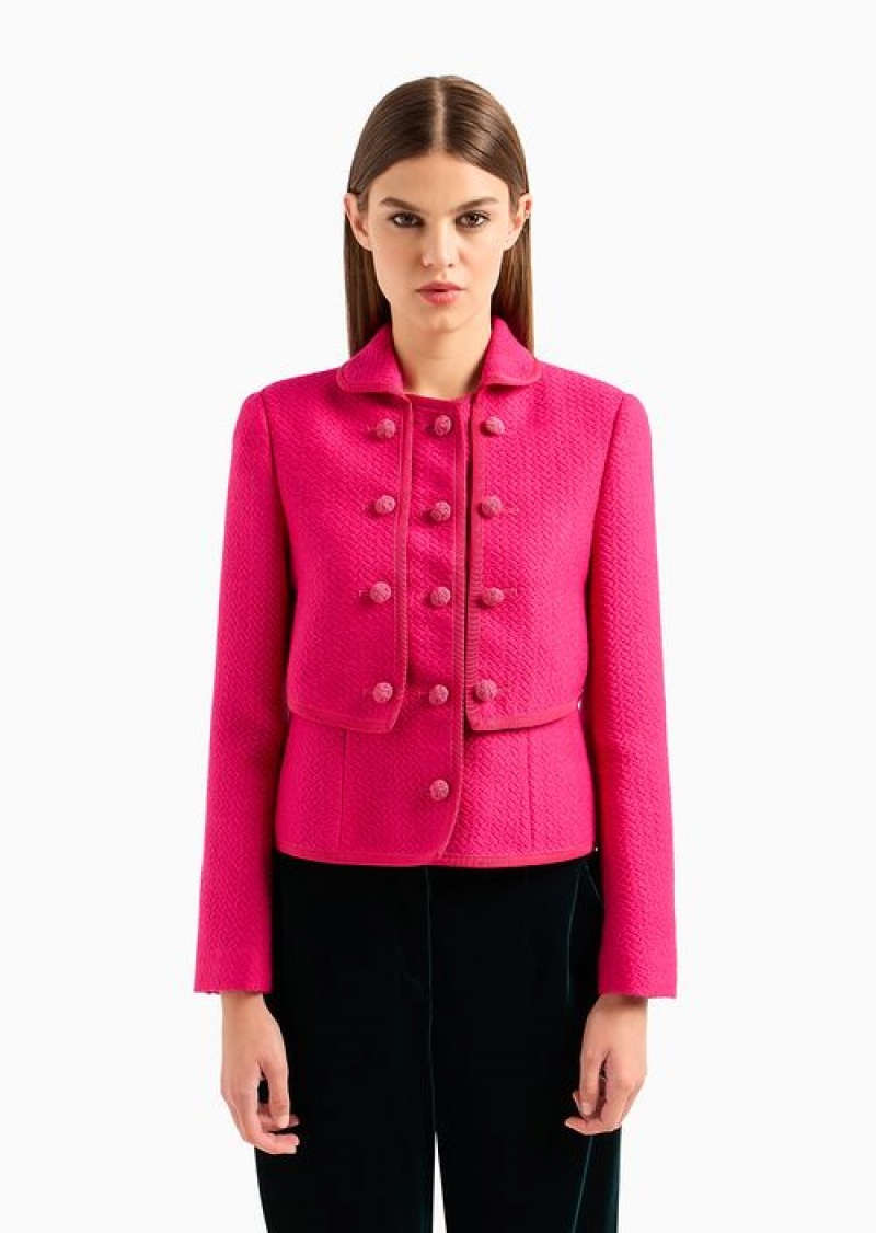 Fuchsia Emporio Armani Chevron Bouclé Wool Jacket With Passementerie Buttons | EA-SN56423