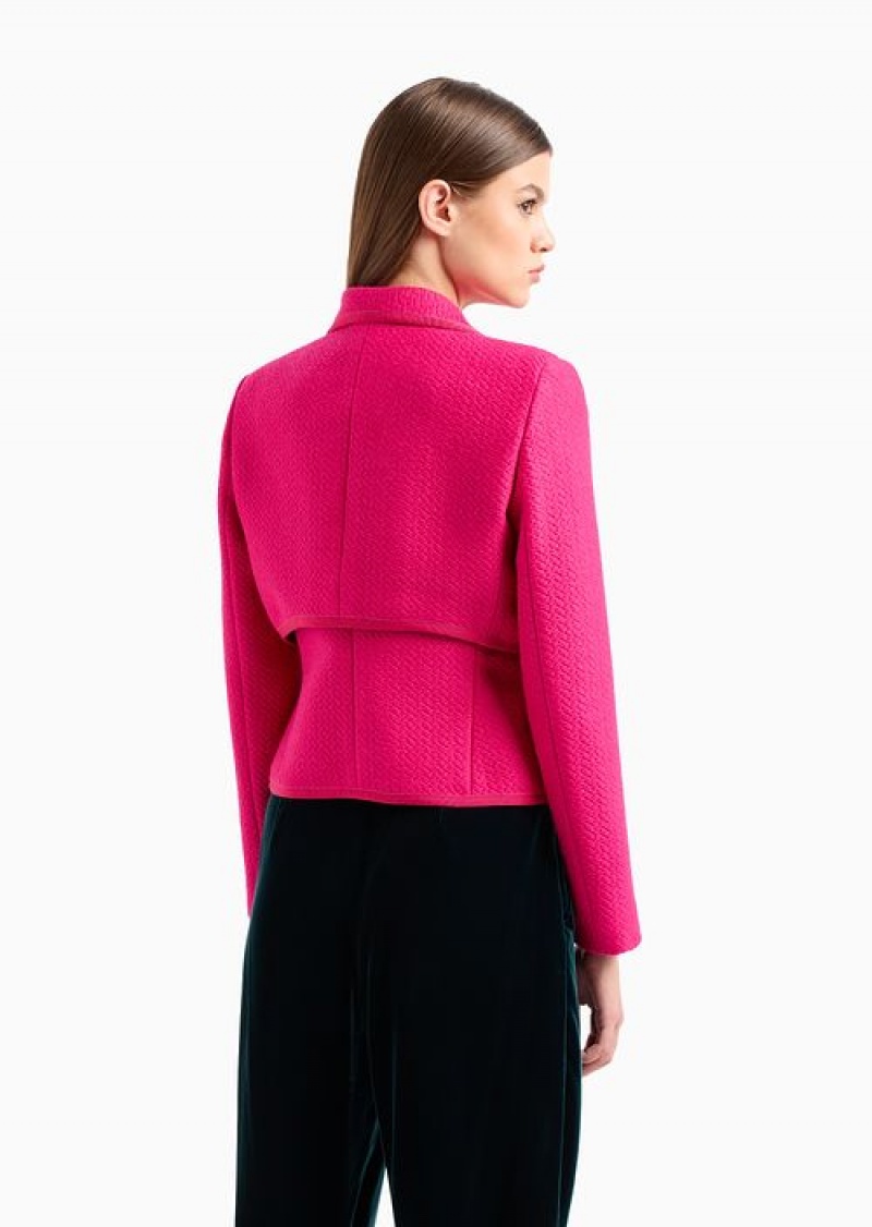 Fuchsia Emporio Armani Chevron Bouclé Wool Jacket With Passementerie Buttons | EA-SN56423