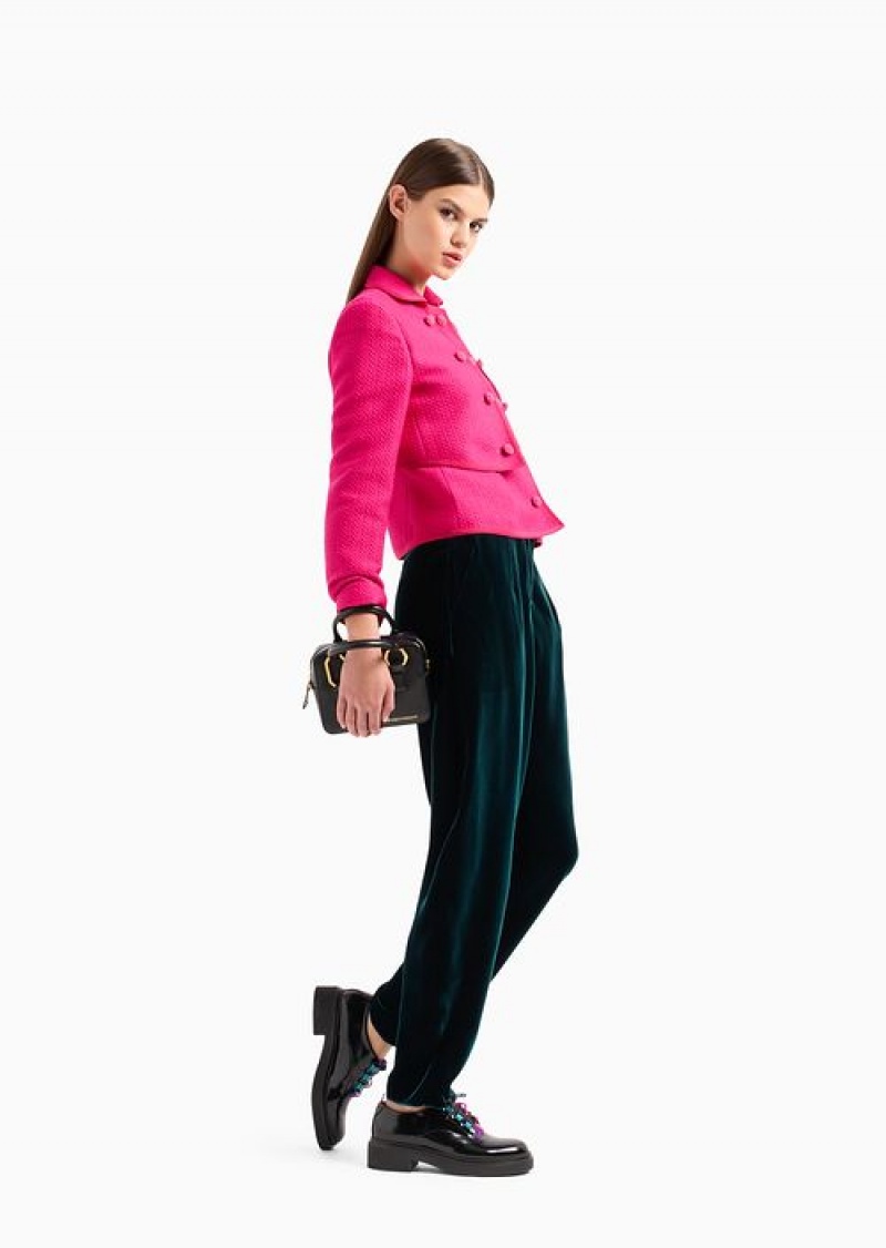 Fuchsia Emporio Armani Chevron Bouclé Wool Jacket With Passementerie Buttons | EA-SN56423