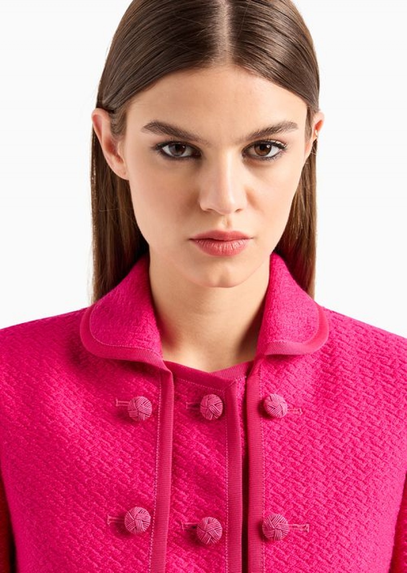 Fuchsia Emporio Armani Chevron Bouclé Wool Jacket With Passementerie Buttons | EA-SN56423