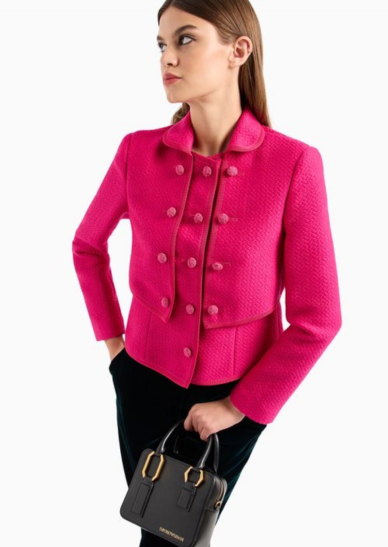 Fuchsia Emporio Armani Chevron Bouclé Wool Jacket With Passementerie Buttons | EA-SN56423