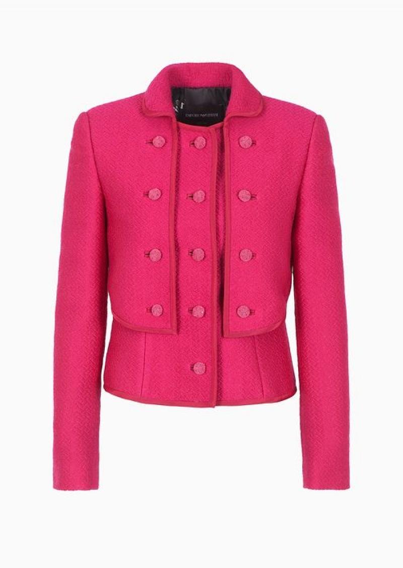 Fuchsia Emporio Armani Chevron Bouclé Wool Jacket With Passementerie Buttons | EA-SN56423