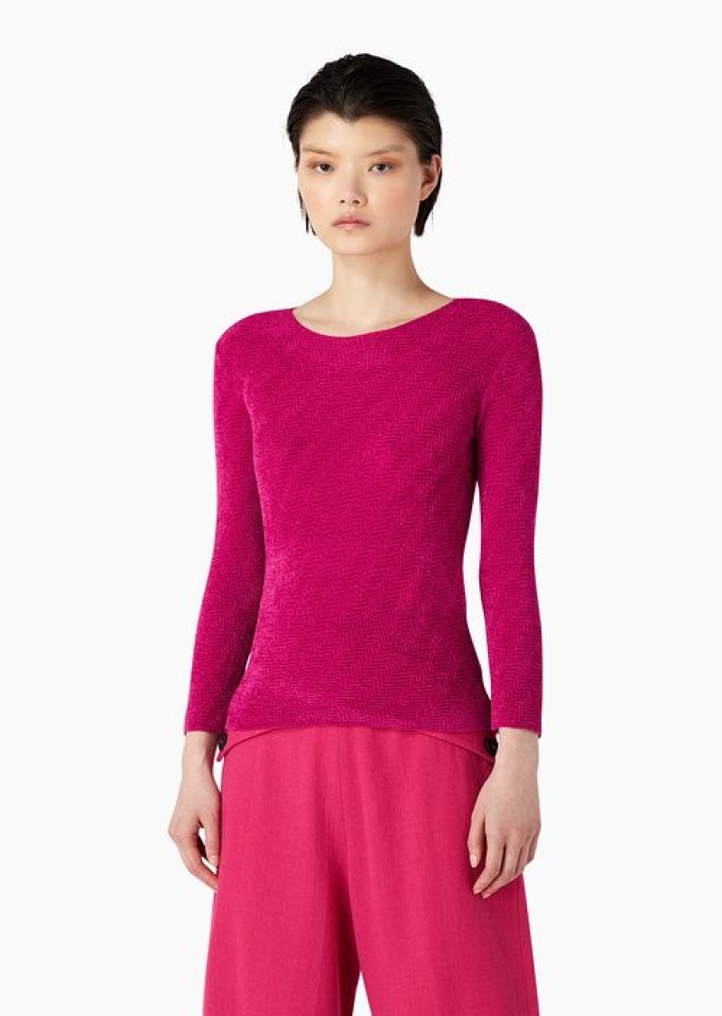 Fuchsia Emporio Armani Chevron-links Pattern And Plain-knit Viscose-blend Jumper | EA-SN56664