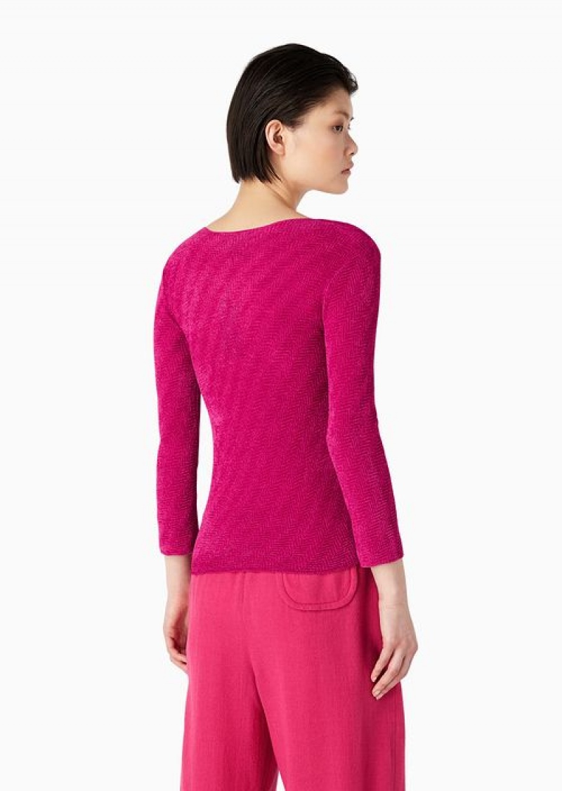 Fuchsia Emporio Armani Chevron-links Pattern And Plain-knit Viscose-blend Jumper | EA-SN56664