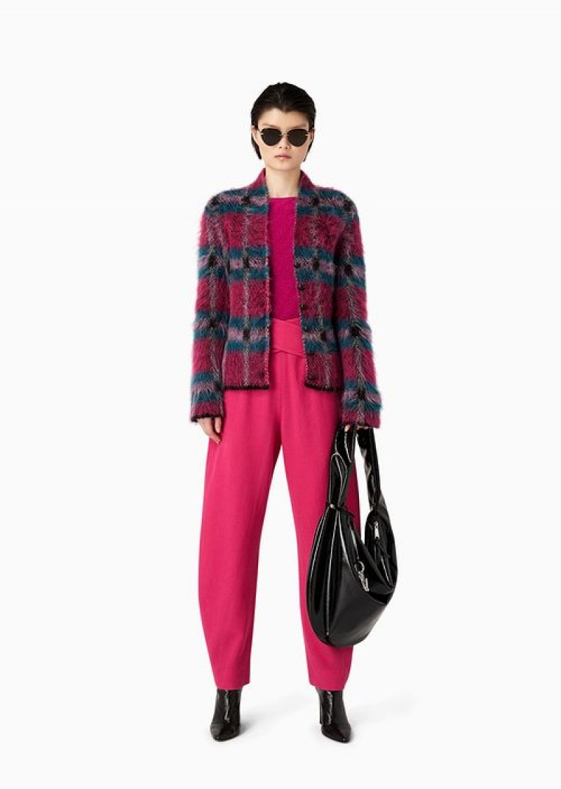 Fuchsia Emporio Armani Chevron-links Pattern And Plain-knit Viscose-blend Jumper | EA-SN56664