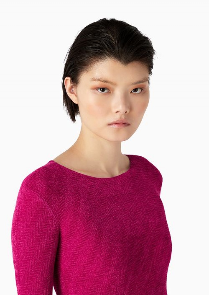 Fuchsia Emporio Armani Chevron-links Pattern And Plain-knit Viscose-blend Jumper | EA-SN56664