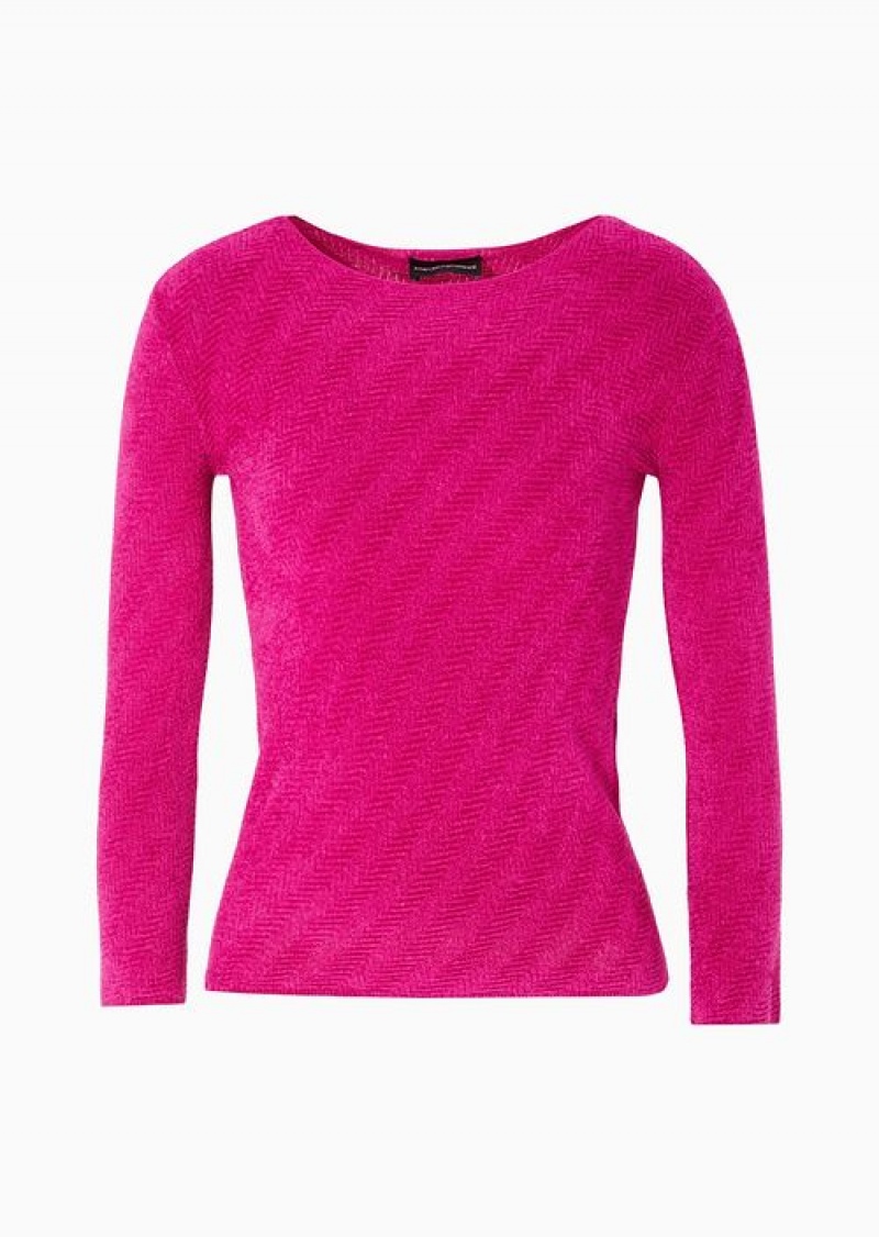 Fuchsia Emporio Armani Chevron-links Pattern And Plain-knit Viscose-blend Jumper | EA-SN56664