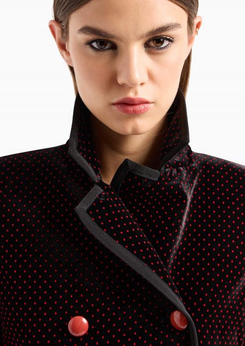 Fuchsia Emporio Armani Double-breasted Short Jacket In Flocked Velvet With Micro Polka Dots | EA-SN56448