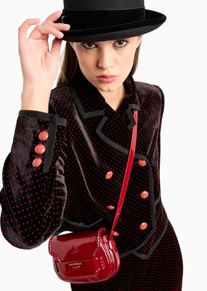 Fuchsia Emporio Armani Double-breasted Short Jacket In Flocked Velvet With Micro Polka Dots | EA-SN56448