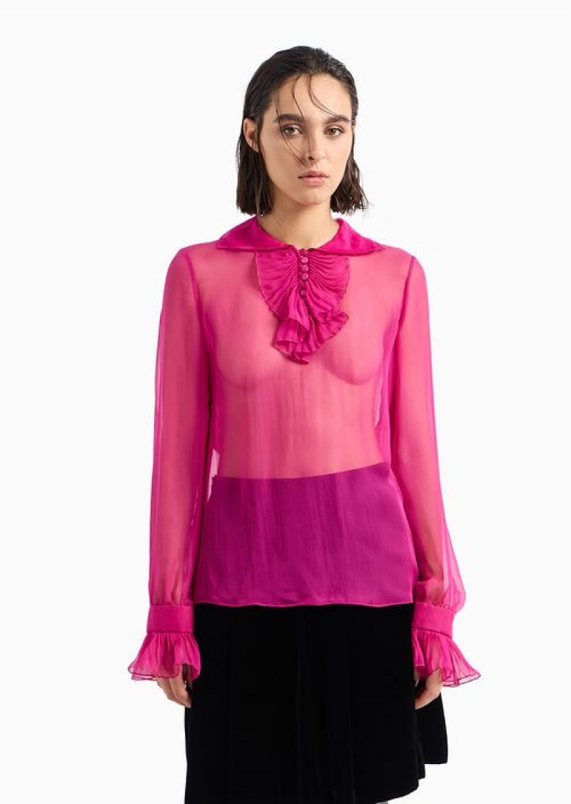 Fuchsia Emporio Armani Silk Chiffon Blouse With Ruffles | EA-SN56921