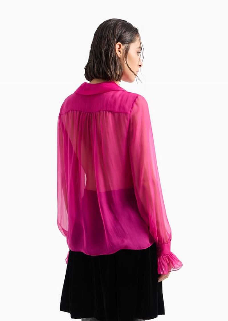 Fuchsia Emporio Armani Silk Chiffon Blouse With Ruffles | EA-SN56921